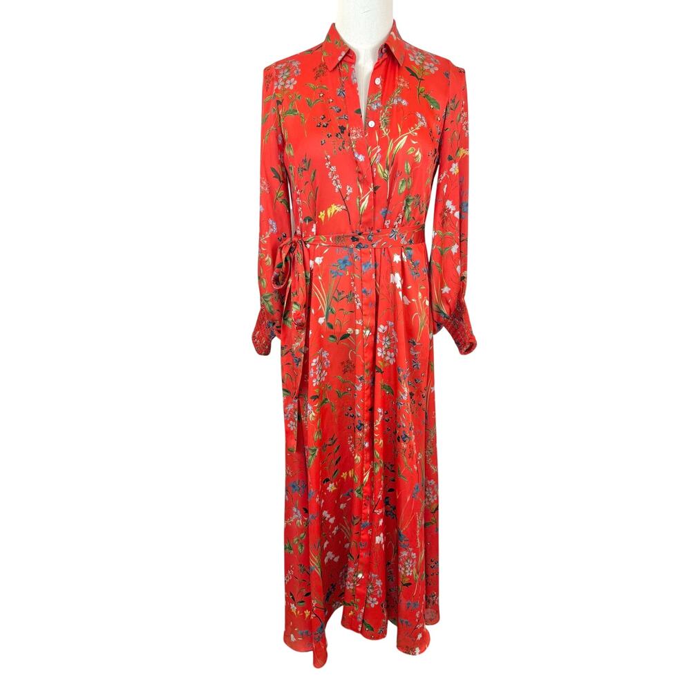 Alexis Irina Button-Up Satin Maxi Dress in Botanical Red Size L